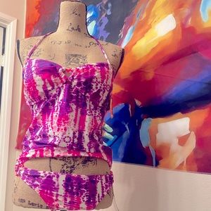 Pink purple tye dye tankini